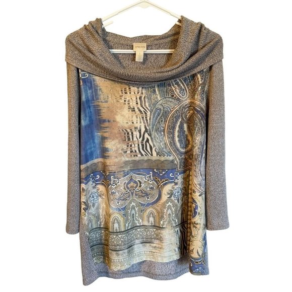 Chico's Tops - Chicos Size 1 Faux-Suede Inset Shirt Blouse Top Paisley 3/4 Sleeves Medium 8